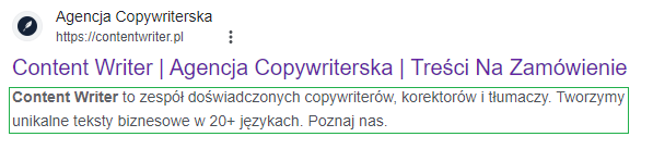 Meta description agencji Content Writer