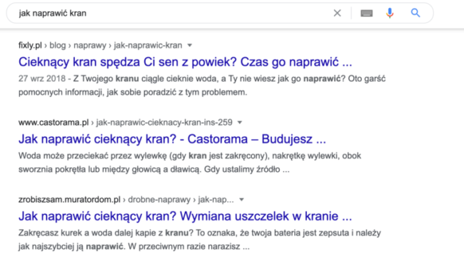 TOP 3 wyniki wyszukiwania po wpisaniu frazy