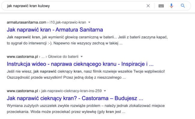 Wyniki wyszukiwania po wpisaniu frazy