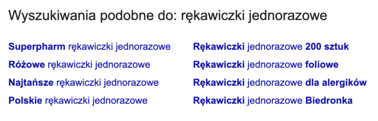 Propozycje fraz kluczowych na dole wyszukiwarki.