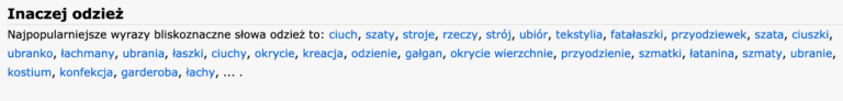 Widok synonimów po wpisaniu frazy