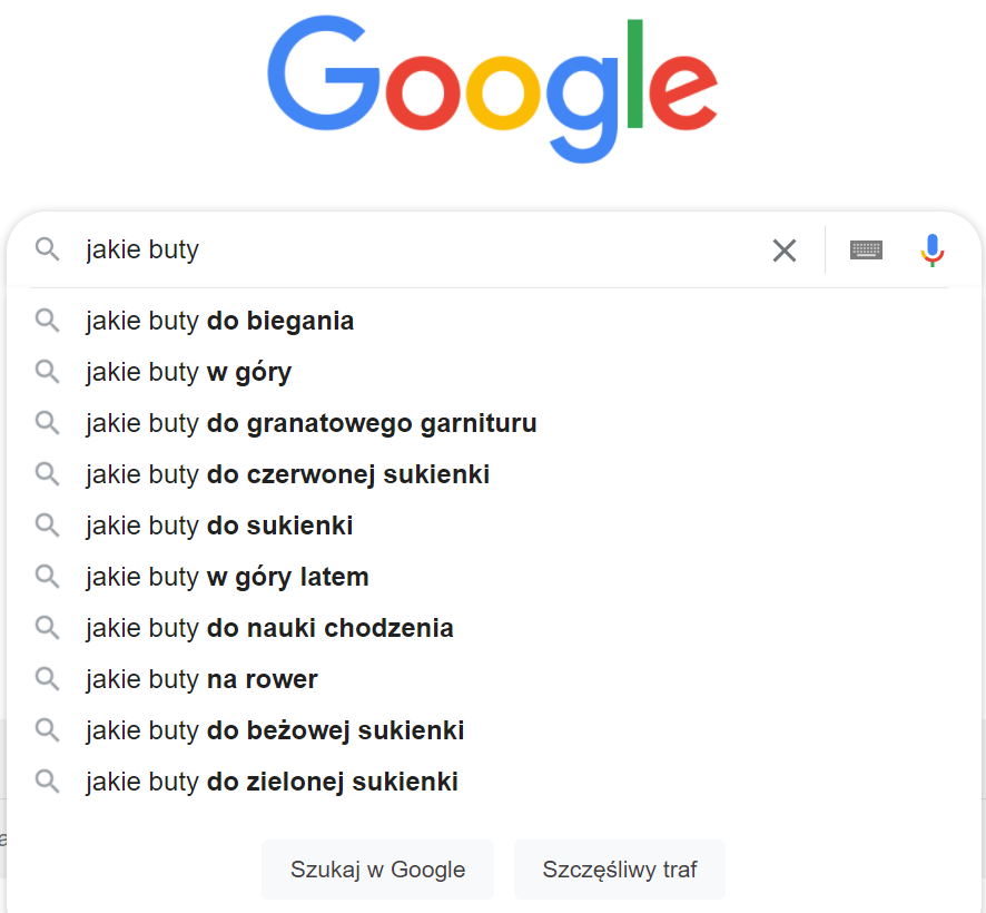 Autouzupełnianie Google - screen narzędzia