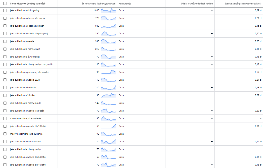 Google Keyword Planner - screen z narzędzia