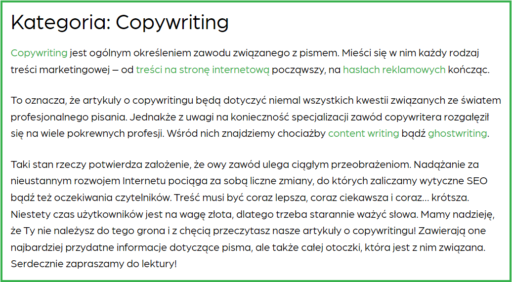 Opis kategorii na blogu agencji Content Writer (screen)