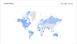 Copywriting na świecie - mapa Google Trends.