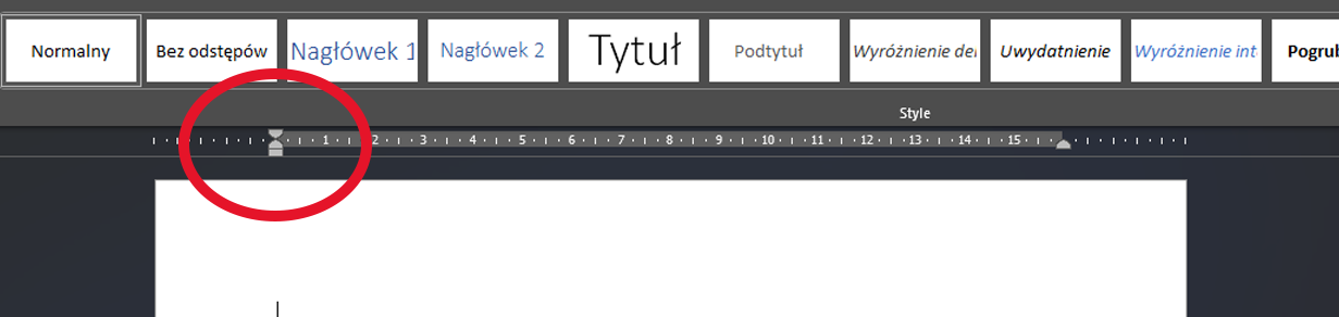Ustawienie wcięcia za pomocą linijki w Wordzie - screen