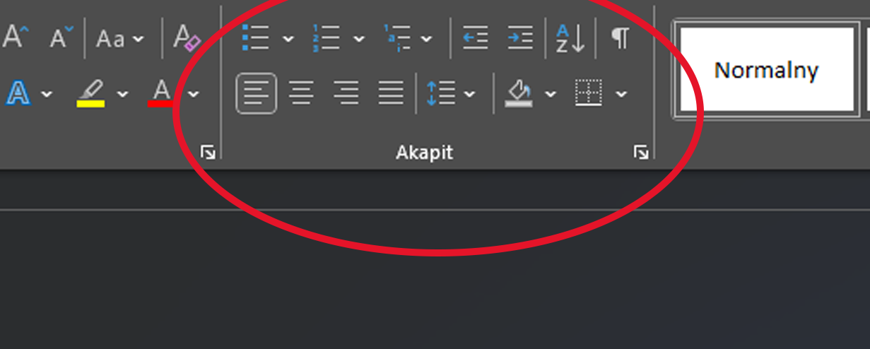 Menu Akapit w Wordzie - screen