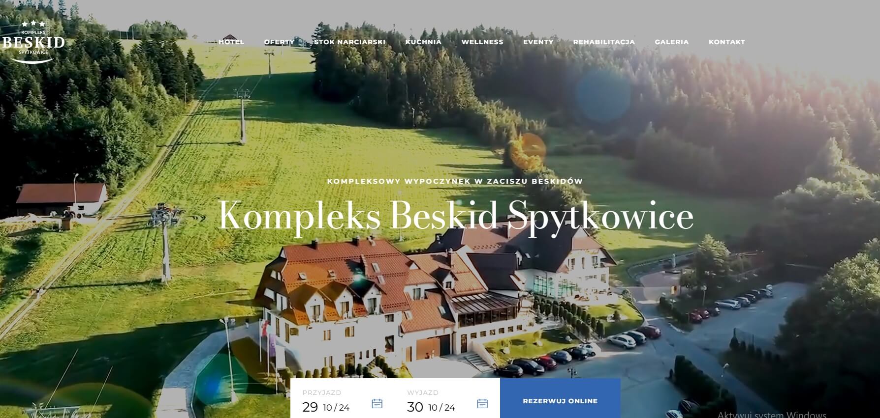 Przykład rich media – film na stronie Kompleksu Beskid (screen)